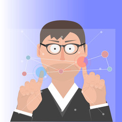 Man and modern technology. High tech. Digital layer