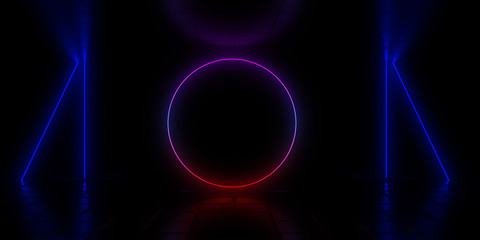 3D abstract background with neon lights. 3d illustration