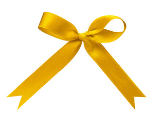 golden bow ribbon isolated on white background