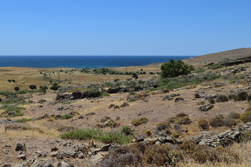 semidesert landscape from Kaya Mezari area - turkish aegean island Gokceada (Imbros)