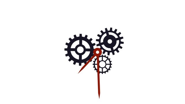 Animation of the clock mechanism. Watch, video with alpha channel enabled. Cartoon
