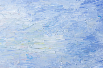 Abstract blue oil paint winter background  with brush strokes on canvas