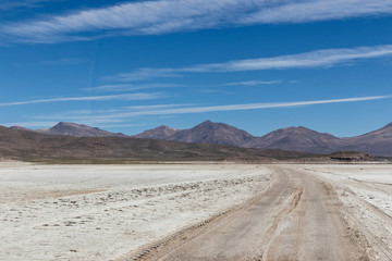 Salar de Uyuni is largest salt flat in the world in Bolivia.
