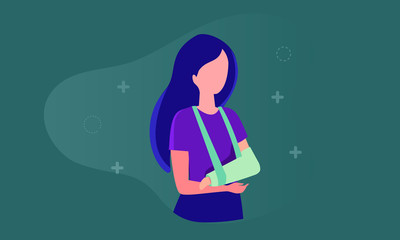 Woman with broken arm vector simple flat illustration