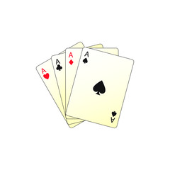 Aces four of a kind poker cards icon vector illustration isolated on white background. Hearts, spades, diamonds, clubs. 