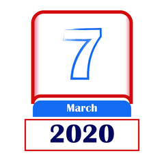 7 March 2020. Vector flat daily calendar. Date, month.	