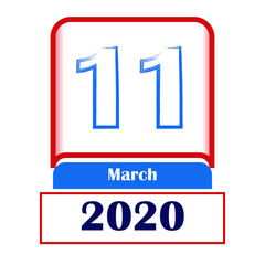 11 March 2020. Vector flat daily calendar. Date, month.	
