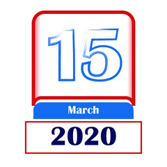 15 March 2020. Vector flat daily calendar. Date, month.	
