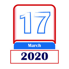 17 March 2020. Vector flat daily calendar. Date, month.	