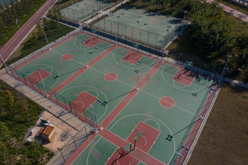 Urban open air badminton court and basketball court view