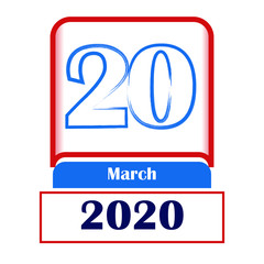 20 March 2020. Vector flat daily calendar. Date, month.	