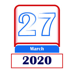 27 March 2020. Vector flat daily calendar. Date, month.	