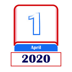 1 April 2020. Vector flat daily calendar. Date, month.	