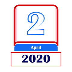 2 April 2020. Vector flat daily calendar. Date, month.	