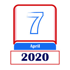 7 April 2020. Vector flat daily calendar. Date, month.	