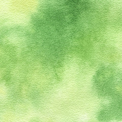 Naklejka na ściany i meble Abstract green watercolor background, bright, contrast splashes, drops, smudges. Artistic background with paper texture.