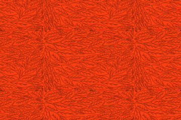 Seamless pattern hand drawing of leaves on orange background