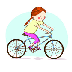 Childhood. Girl riding a bike. Vector