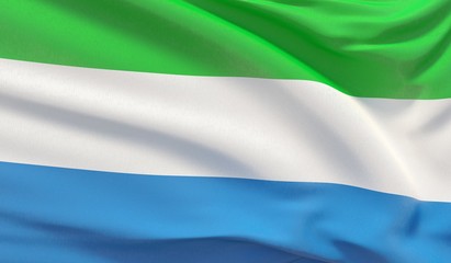 Waving national flag of Sierra Leone. Waved highly detailed close-up 3D render.