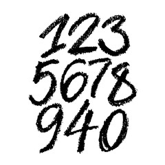 set of calligraphic pastel or charcoal numbers. ABC for your design, pastel lettering on a white background