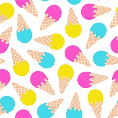 Iice cream pattern. Seamless pattern with ice-cream cone in tasty bright colors. Vector illustration. - 308896529