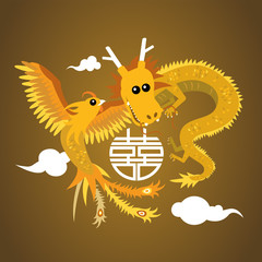 Cute dragon and phoenix illustration