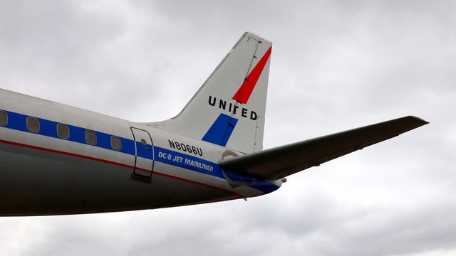 Los Angeles, California - September 28, 2019: United Airlines Douglas DC-8 Jet Mainliner N8066U located at California Science Center, Exposition Park, Los Angeles