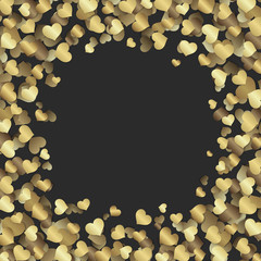 Valentines day greeting card or poster gold hearts confetti vector background