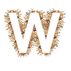 Raster Graphic Floral Alphabet - letter W with colorful flowers bouquet composition. Unique collection for wedding invites decoration, logo, baby shower, birthday & many other concept ideas
