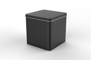 Blank tin container for branding and design. 3d render illustration.