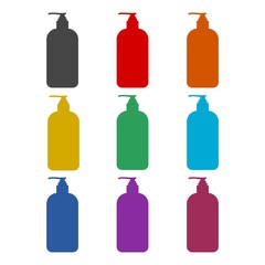 Shampoo bottle color icon set isolated on white background
