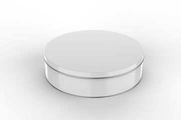 Blank round tin container for branding and design. 3d render illustration.