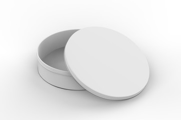 Blank round tin container for branding and design. 3d render illustration.