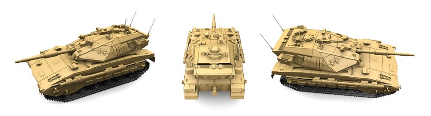 camo for desert army tank with not existing design isolated on white background, serve and protect concept - very high resolution military 3D Illustration