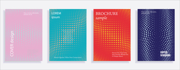 Minimalistic cover design templates. Set of layouts for covers, books, albums, notebooks, reports, magazines. Line dot halftone gradient effect, flat modern abstract design. Geometric mock-up texture