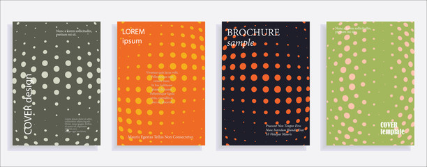 Minimalistic cover design templates. Set of layouts for covers, books, albums, notebooks, reports, magazines. Line dot halftone gradient effect, flat modern abstract design. Geometric mock-up texture