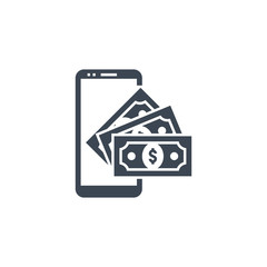 On Wallet related vector glyph icon.