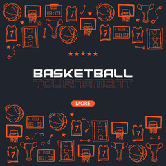 Basketball banner with hand draw doodle background.