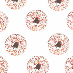 Multicolored donuts on white background