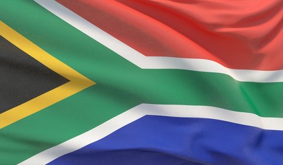 Waving national flag of South Africa. Waved highly detailed close-up 3D render.