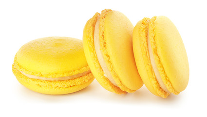 Tasty macarons on white background