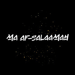 Ma as-Salaamah brush paint hand drawn lettering on black background with splashes. Parting in arabian language design templates for greeting cards, overlays, posters