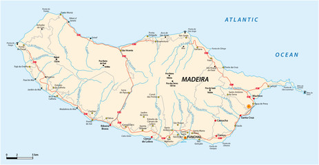 Road map of the Portuguese island of Madeira - obrazy, fototapety, plakaty