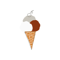 Big tasty ice cream in a waffle cone. Vector illustration, isolated object.