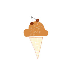 Yummy tasty ice cream with three balls in a waffle cone. Vector illustration, isolated object.