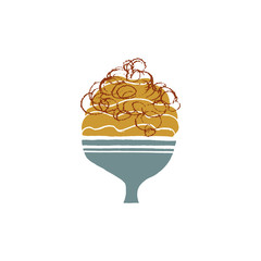 Big yummy ice cream in a vase with topping. Vector illustration, hand drawn isolated object.