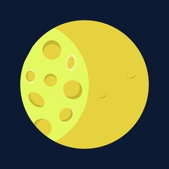 Full moon in cartoon style on a dark blue sky.Vector illustration.