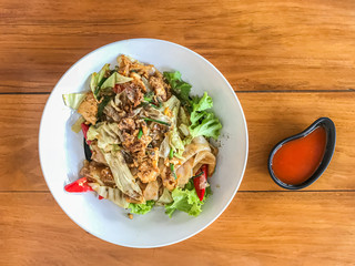 Stir fried noodles with soy sauce is a popular dish.Thailand