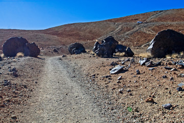 road to the volcano Teide, Tenerife egg-stone, natural background, mountain landscape
