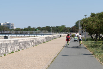 pathway for pedestrian and bike path in La Rochelle city France aside sea Atlantic ocean